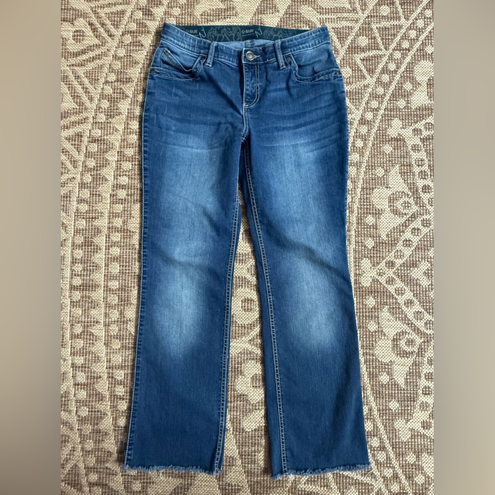 Wrangler Q Baby Bootcut Mid Rise Jean 7/8x29 Stretch Western Cowgirl Logo Rawhem